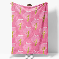 Aperturee - Aperturee Pink Dot Repeated Gold Glitter 1 Custom Name Blanket