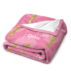 Aperturee - Aperturee Pink Dot Repeated Gold Glitter 1 Custom Name Blanket