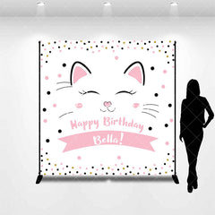 Aperturee - Aperturee Pink Dots Cute Cat Custom Name Birthday Backdrop