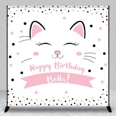 Aperturee - Aperturee Pink Dots Cute Cat Custom Name Birthday Backdrop