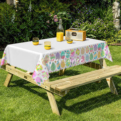 Aperturee - Aperturee Pink Easter Egg White Rectangle Tablecloth For Party Decor