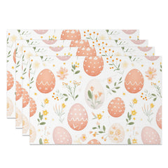 Aperturee - Aperturee Pink Eggs Floral Plant Easter Set Of 4 Placemats