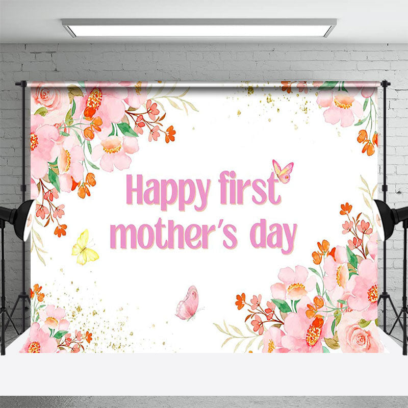 Aperturee - Aperturee Pink Elegant Floral Happy First Mothers Day Backdrop