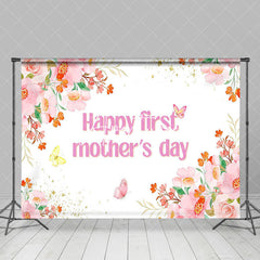 Aperturee - Aperturee Pink Elegant Floral Happy First Mothers Day Backdrop