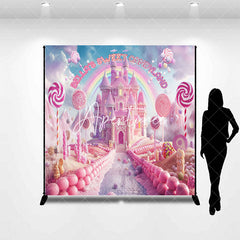 Aperturee - Aperturee Pink Fairy Candyland Custom Name Birthday Backdrop