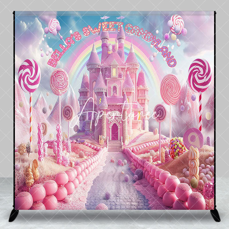 Aperturee - Aperturee Pink Fairy Candyland Custom Name Birthday Backdrop