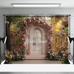 Aperturee - Aperturee Pink Fairy Door Floral Romantic Wedding Backdrop