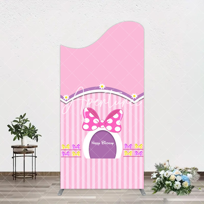 Aperturee - Aperturee Pink Fairy Tale Mouse Happy Birthday Arch Backdrop