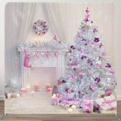 Aperturee - Aperturee Pink Fireplace Christmas Tension Fabric Backdrop