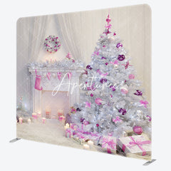 Aperturee - Aperturee Pink Fireplace Christmas Tension Fabric Backdrop