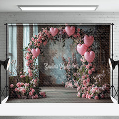 Aperturee - Aperturee Pink Floral Arch Balloons Valentines Day Backdrop