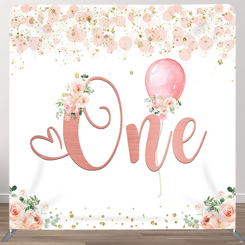 Aperturee - Aperturee Pink Floral Balloon Fabric Backdrop Cover for Birthday