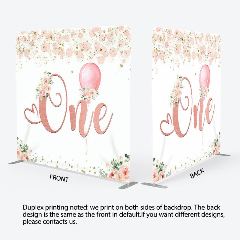 Aperturee - Aperturee Pink Floral Balloon Fabric Backdrop Cover for Birthday