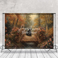 Aperturee - Aperturee Pink Floral Bear Bridge Forest Photography Backdrop