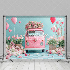 Aperturee - Aperturee Pink Floral Bus Romantic Valentines Day Backdrop