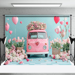 Aperturee - Aperturee Pink Floral Bus Romantic Valentines Day Backdrop