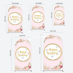 Aperturee - Aperturee Pink Floral Butterfly Happy Birthday Arch Backdrop