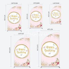 Aperturee - Aperturee Pink Floral Butterfly Happy Birthday Half Moon Arch Backdrop