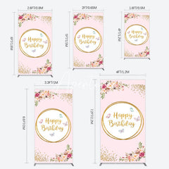 Aperturee - Aperturee Pink Floral Butterfly Happy Birthday Rectangle Backdrop