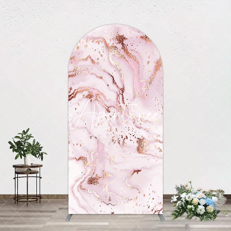 Aperturee - Aperturee Pink Floral Butterfly Marbled Birthday Arch Backdrop