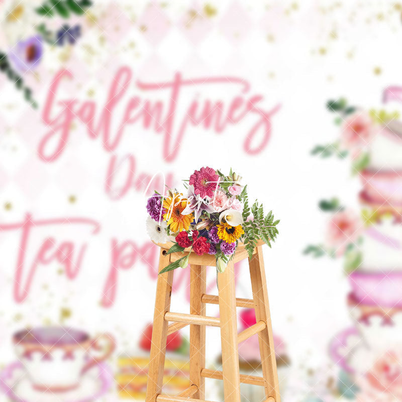 Aperturee - Aperturee Pink Floral Dessert Galentines Day Tea Party Backdrop