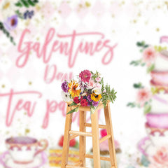 Aperturee - Aperturee Pink Floral Dessert Galentines Day Tea Party Backdrop