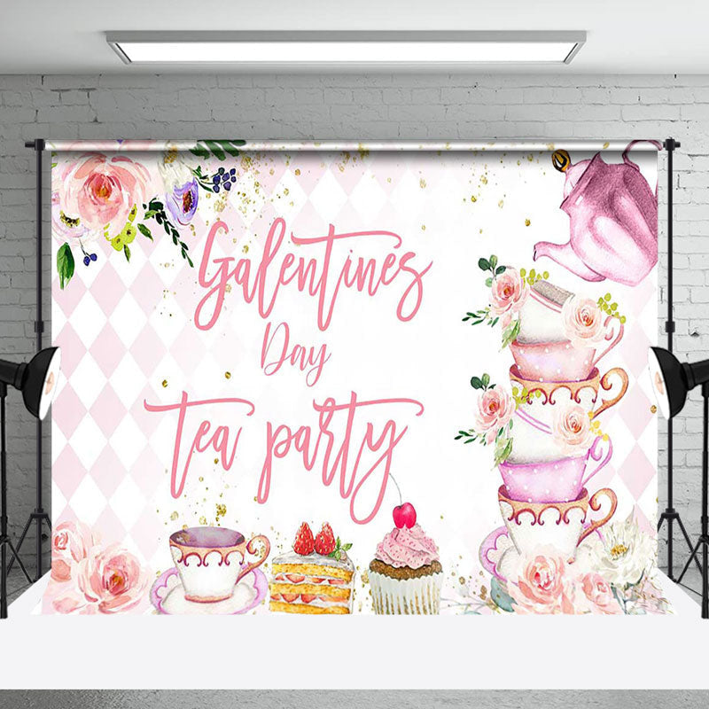 Aperturee - Aperturee Pink Floral Dessert Galentines Day Tea Party Backdrop