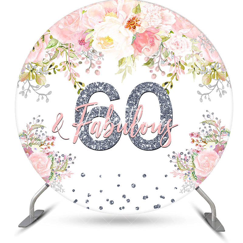 Aperturee - Aperturee Pink Floral Fabulous Round 60th Birthday Backdrop