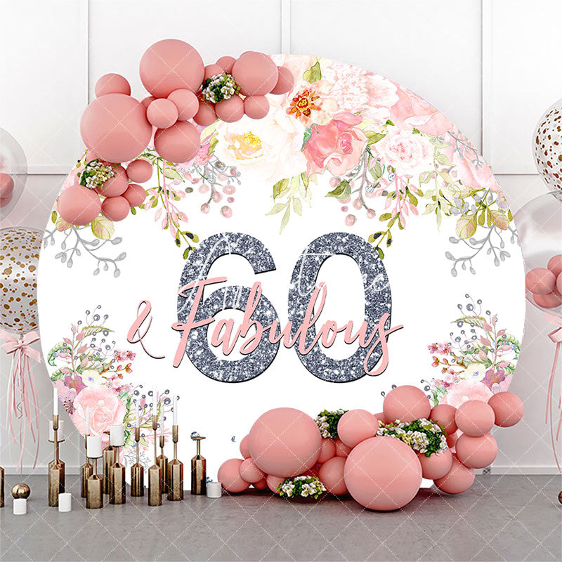 Aperturee - Aperturee Pink Floral Fabulous Round 60th Birthday Backdrop