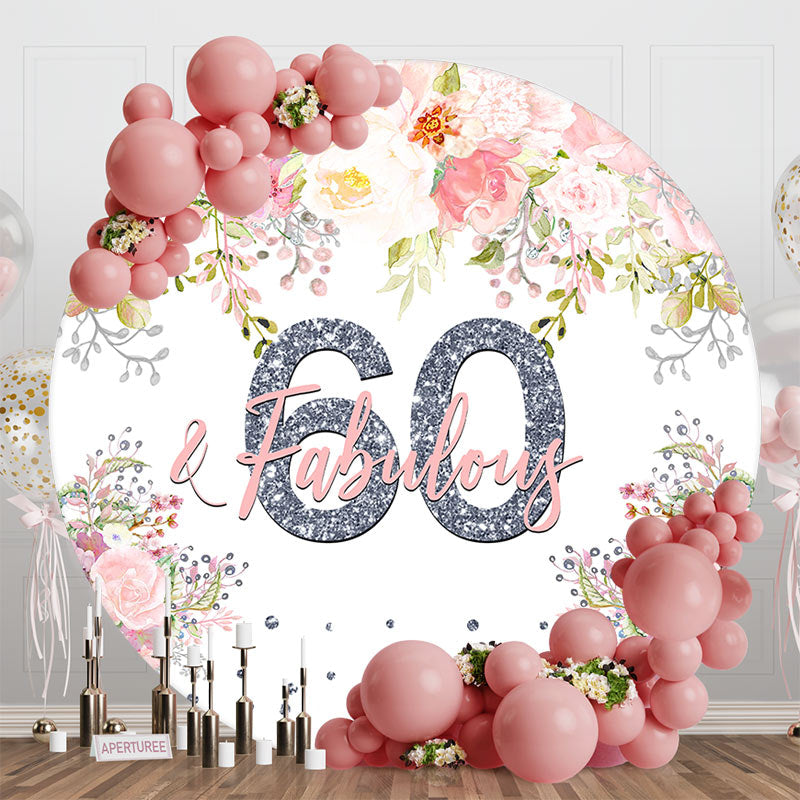 Aperturee - Aperturee Pink Floral Fabulous Round 60th Birthday Backdrop