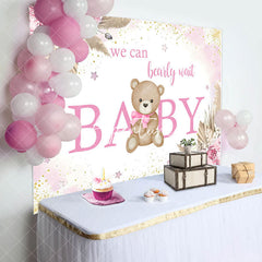 Aperturee - Aperturee Pink Floral Glitter Bear Baby Shower Backdrop