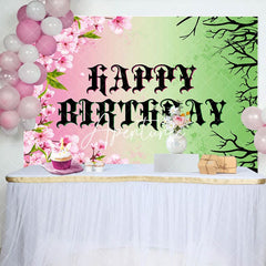 Aperturee - Aperturee Pink Floral Green Branch Princess Witch Backdrop