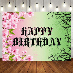 Aperturee - Aperturee Pink Floral Green Branch Princess Witch Backdrop