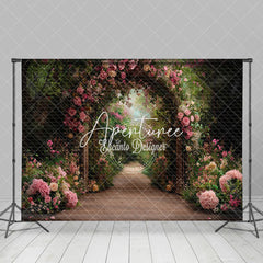 Aperturee - Aperturee Pink Floral Green Plant Arch Door Spring Backdrop