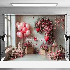 Aperturee - Aperturee Pink Floral Greenery Balloons Valentines Day Backdrop