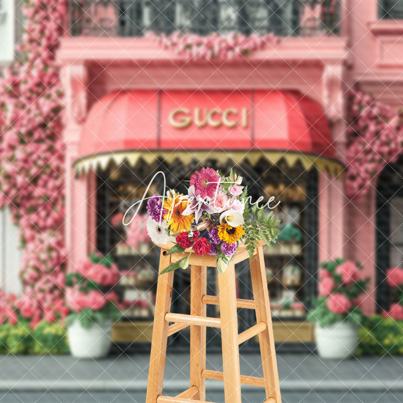 Aperturee - Aperturee Pink Floral Luxury Store Street Spring Backdrop