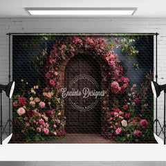 Aperturee - Aperturee Pink Floral Natural Plant Brown Door Photo Backdrop