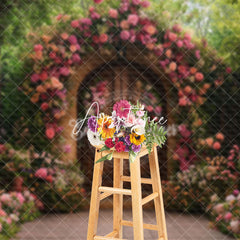 Aperturee - Aperturee Pink Floral Natural Plant Garden Gate Photo Backdrop