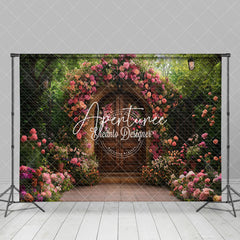 Aperturee - Aperturee Pink Floral Natural Plant Garden Gate Photo Backdrop