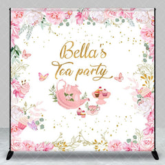 Aperturee - Aperturee Pink Floral Paper Cake Custom Name Tea Party Backdrop