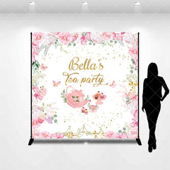 Aperturee - Aperturee Pink Floral Paper Cake Custom Name Tea Party Backdrop