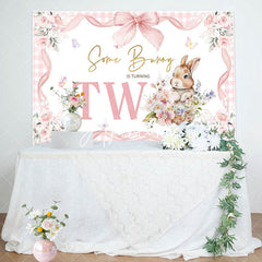 Aperturee - Aperturee Pink Floral Plaid Some Bunny 2nd Birthday Backdrop