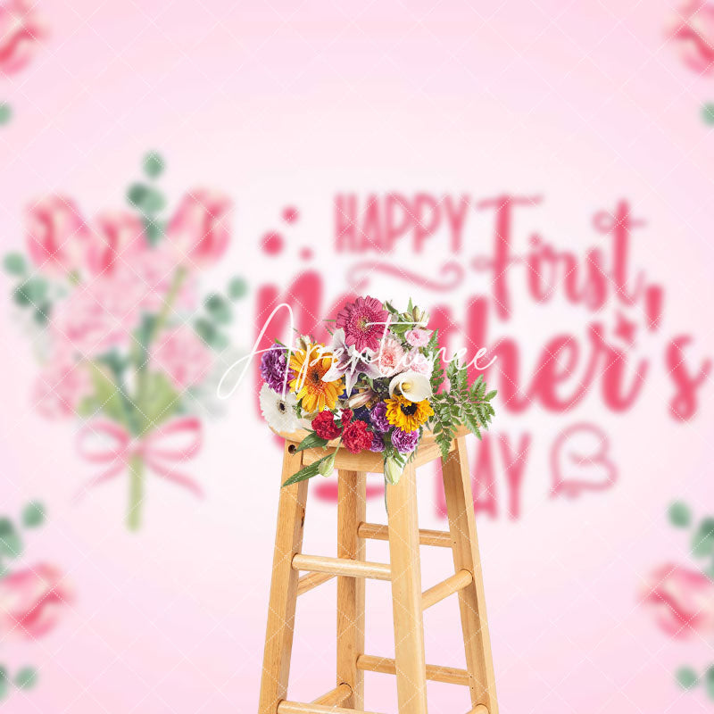 Aperturee - Aperturee Pink Floral Plant Happy First Mothers Day Backdrop