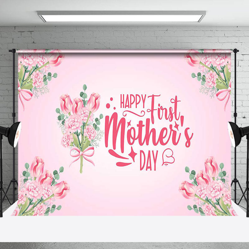 Aperturee - Aperturee Pink Floral Plant Happy First Mothers Day Backdrop