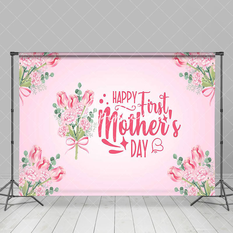 Aperturee - Aperturee Pink Floral Plant Happy First Mothers Day Backdrop