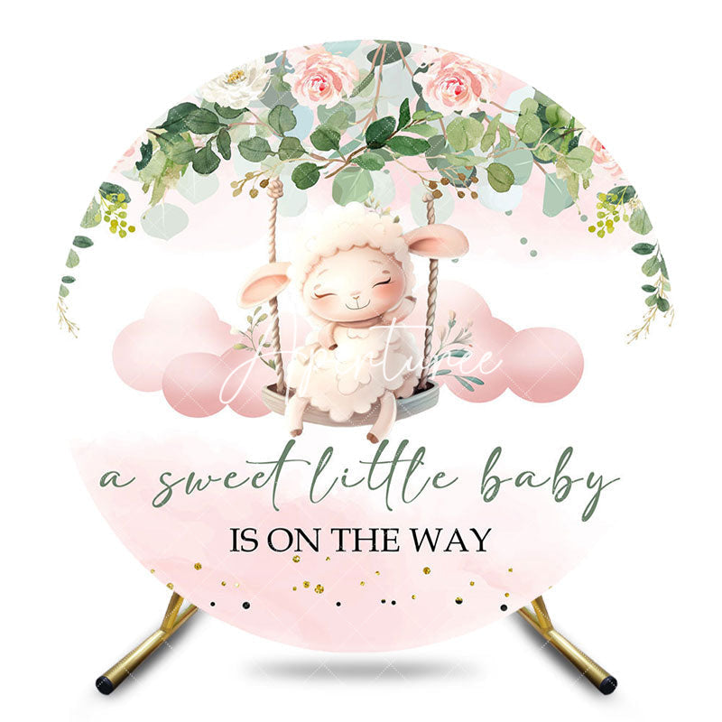 Aperturee - Aperturee Pink Floral Plant Lamp Round Baby Shower Backdrop