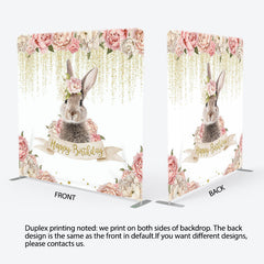 Aperturee - Aperturee Pink Floral Rabbit Fabric Backdrop Cover for Birthday