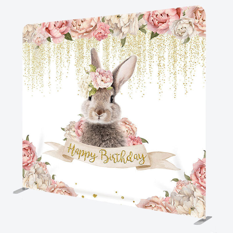 Aperturee - Aperturee Pink Floral Rabbit Fabric Backdrop Cover for Birthday