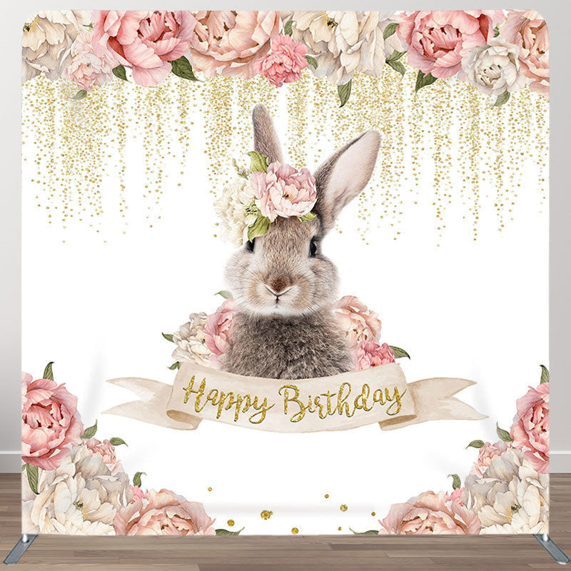 Aperturee - Aperturee Pink Floral Rabbit Fabric Backdrop Cover for Birthday