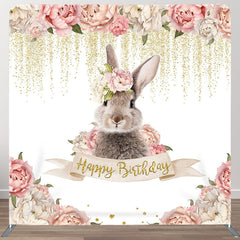 Aperturee - Aperturee Pink Floral Rabbit Fabric Backdrop Cover for Birthday